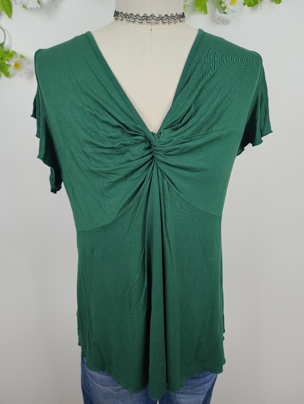 Blooomchic Green Knot-Front V-Neck Top Sz 14